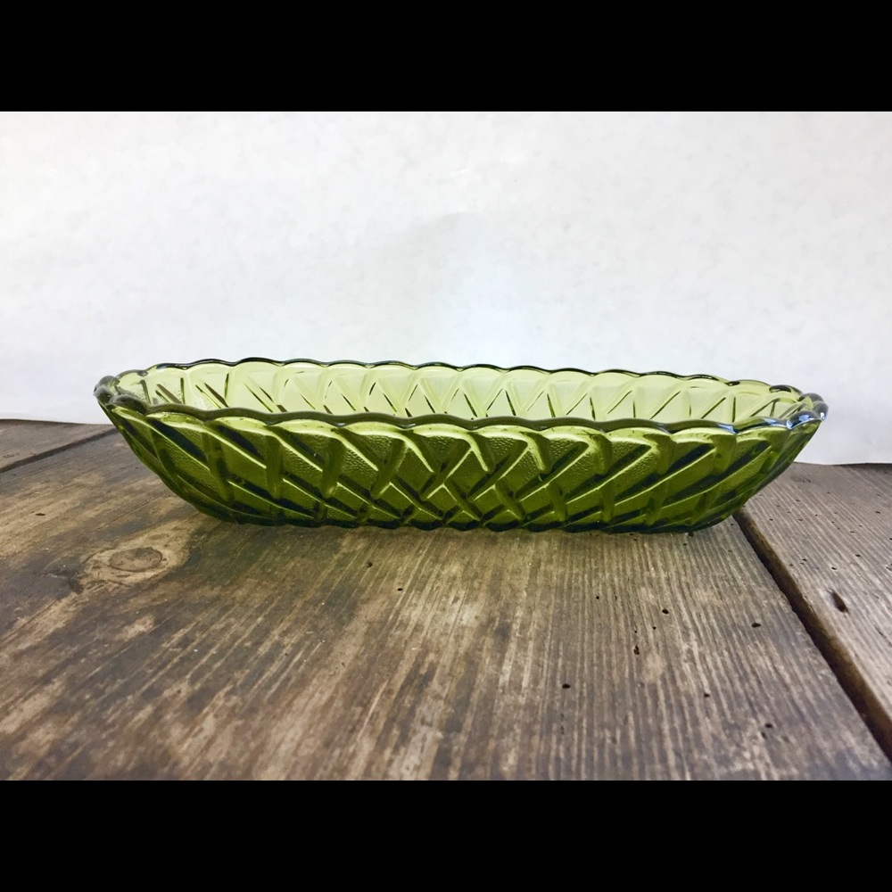 MidCentury Indiana Glass Avocado Green Celery Dish